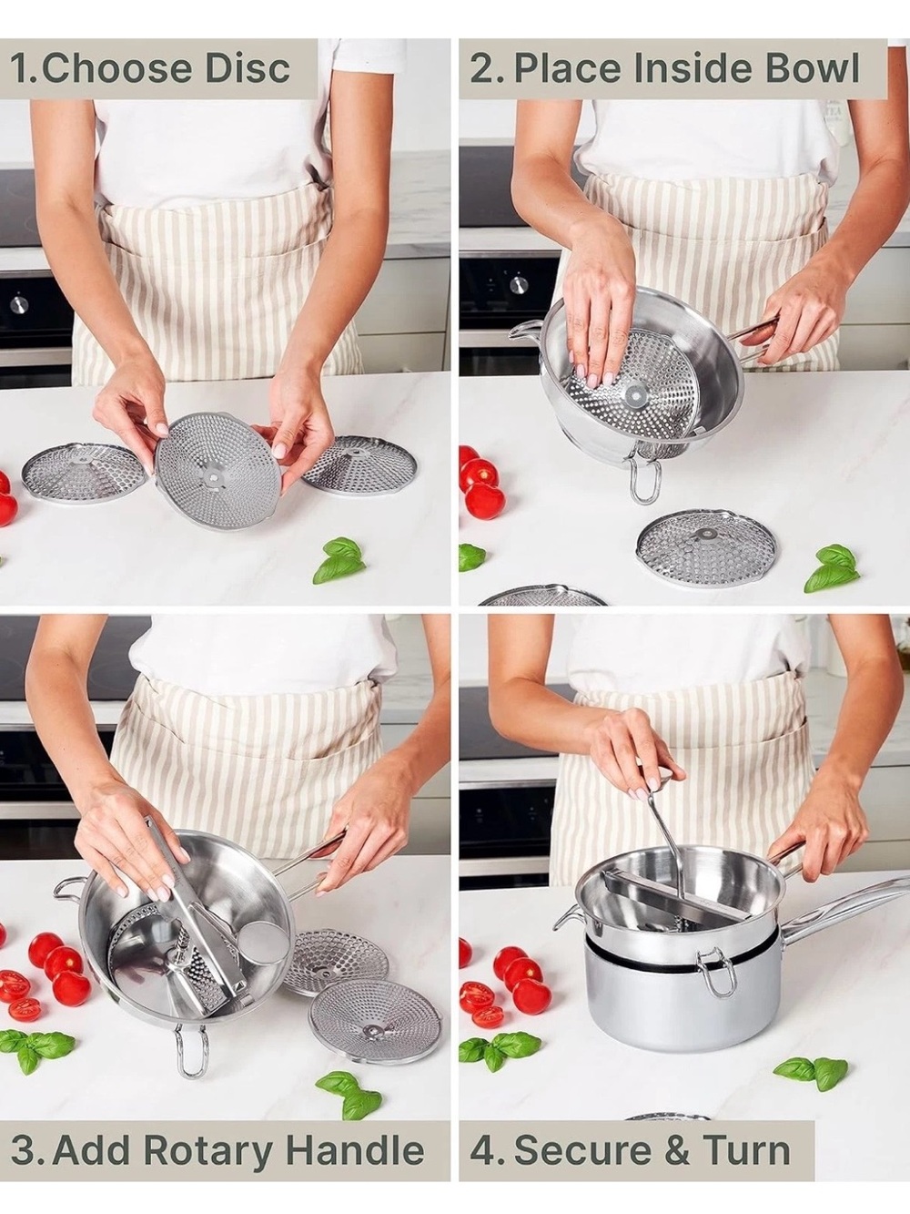 Hungry Artisan Stainless Steel Manual Food Mill with Handle & 3 Discs NEW - Picture 2 of 12